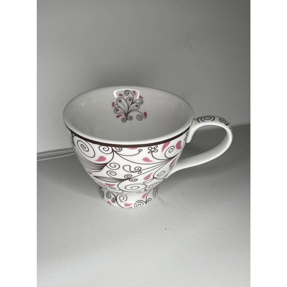 Mary Kay Coffee Mug 2011 Pink Brown Floral Footed Bottom Large Size